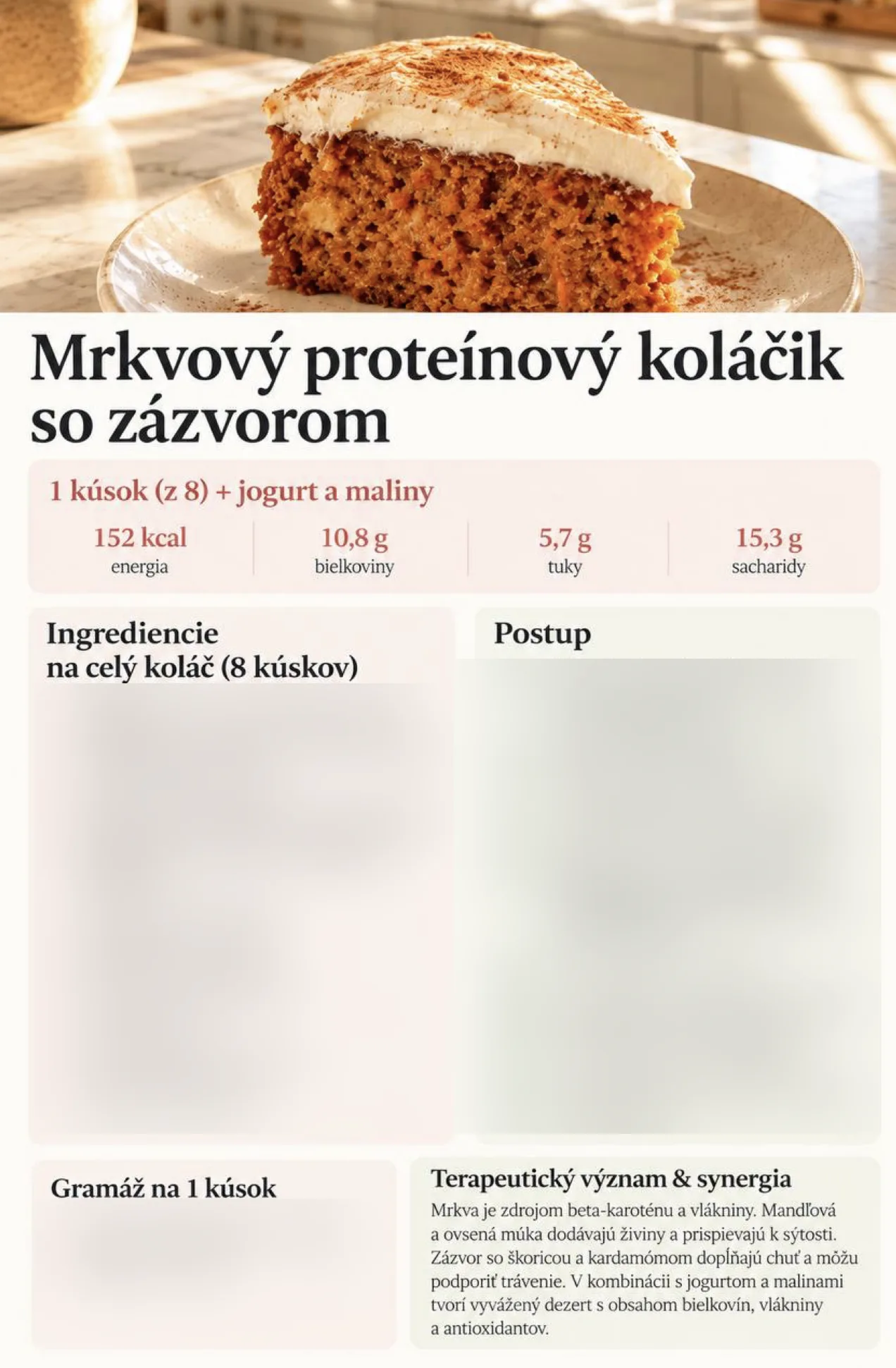 Mrkvový proteínový koláč so zázvorom