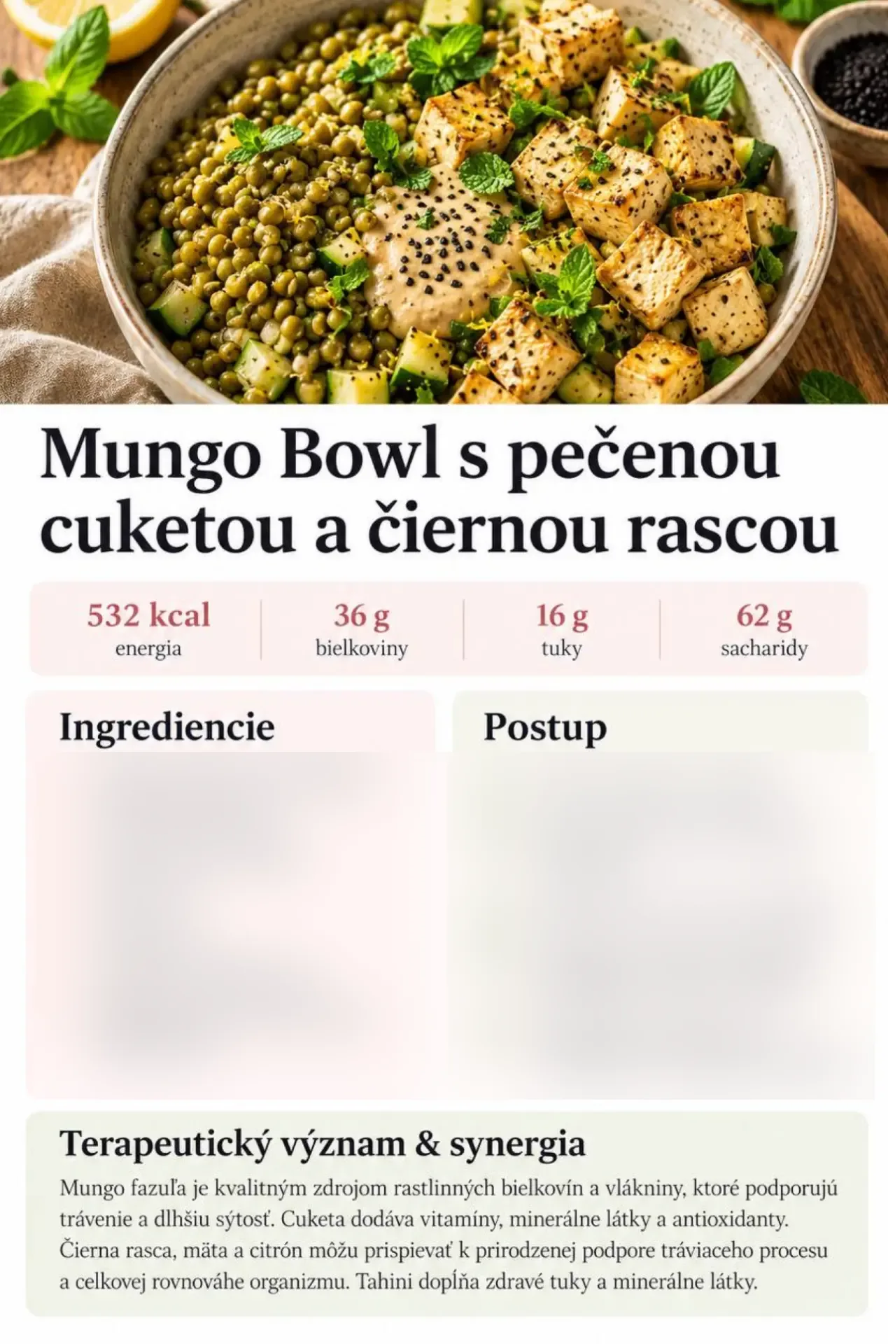 Mungo Bowl s pečenou cuketou a čiernou rascou