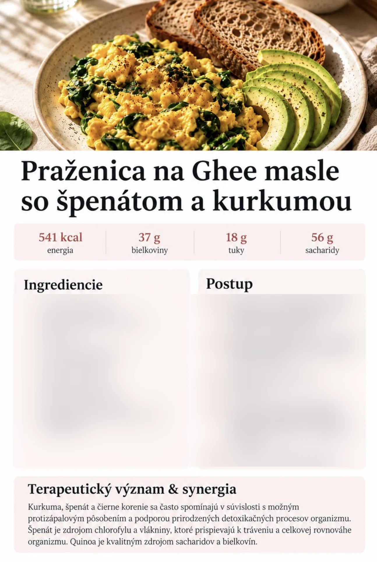 Praženica na ghee masle so špenátom a kurkumou